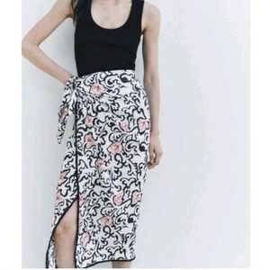 Zara ZW Collection Pareo Wrap Linen Blend Midi-Skirt Size XS NWOT